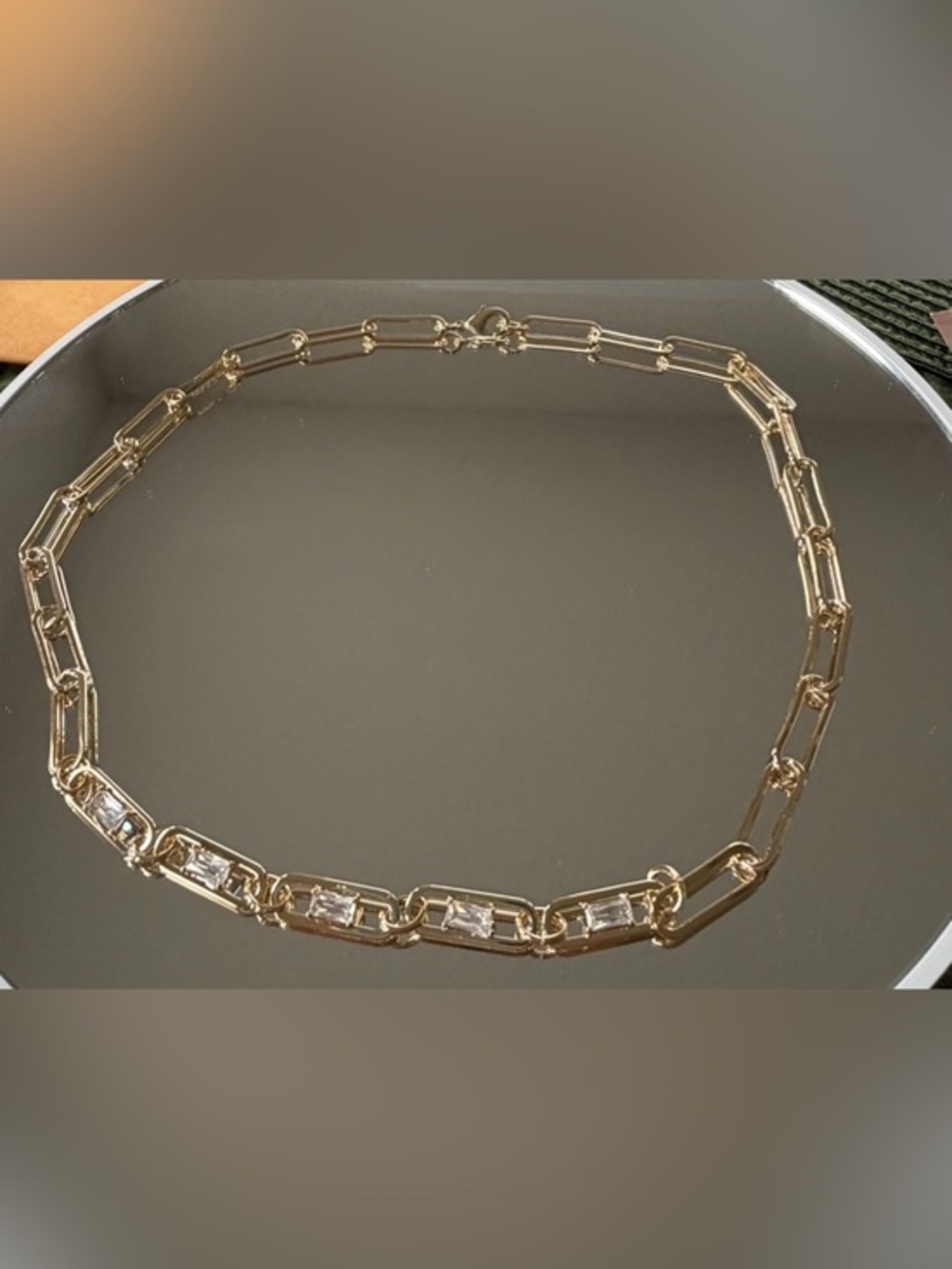 Colleen Lopez HSN Gold Plated Paper Clip CZ Crystal Necklace